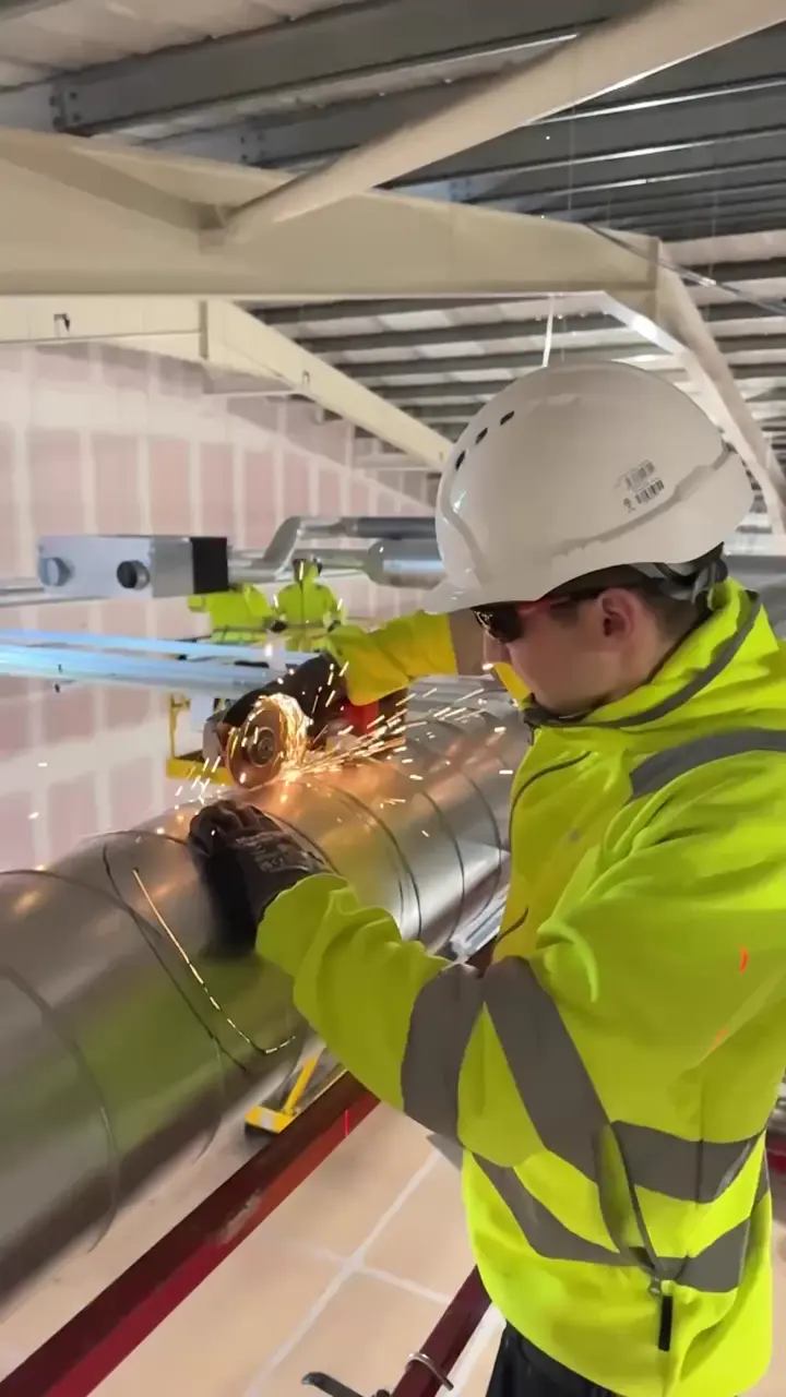 Ventilation ductwork installation in progress